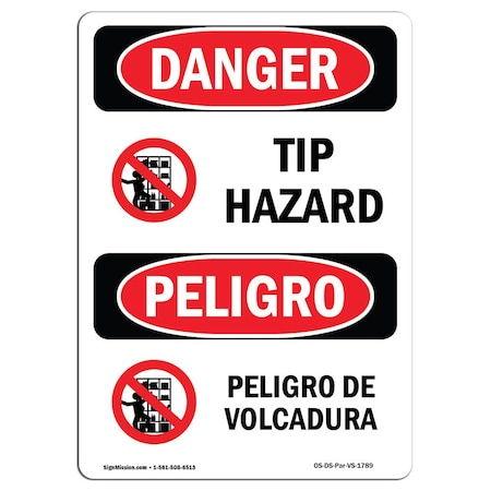 Signmission OSHA Sign, Tip Hazard W/ Symbol Bilingual, 18in X 12in Aluminum, 12" W, 18" H, Bilingual Spanish OS-DS-A-1218-VS-1789